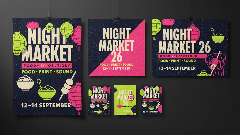 NIGHT MARKET 26 poster system generated with FLUX 2 Pro