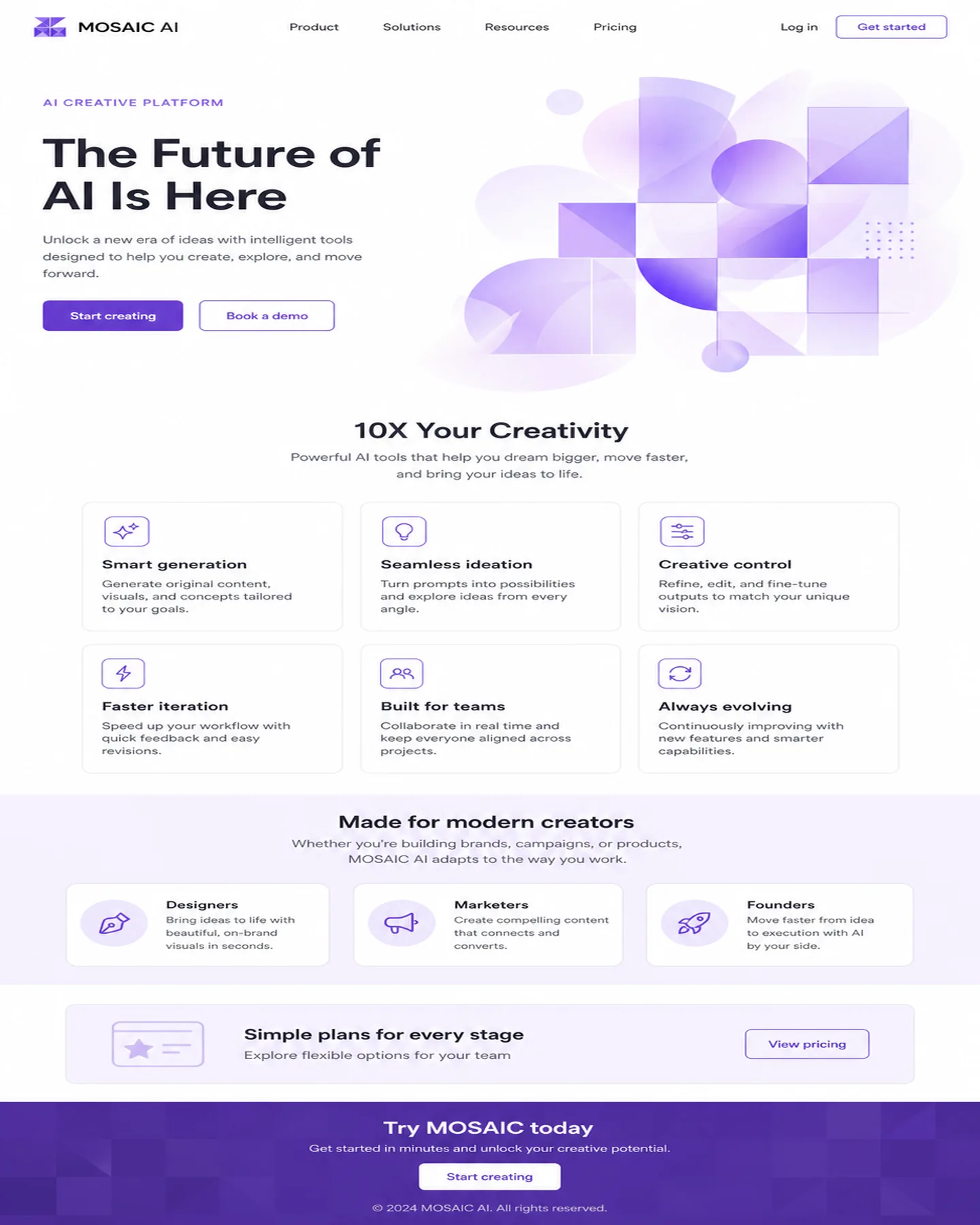 Original Mosaic AI landing page before the conversion audit and redesign